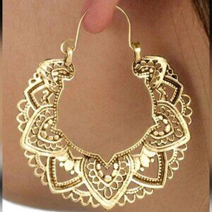 NEW!! Gold Plated Filigree| Vintage| retro| Large| Hoop Earrings